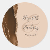 Agate-Geoden-Script Mocha-Braun Gold Beige Hochzei Runder Aufkleber (Vorderseite)
