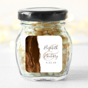 Agate-Geoden-Script Mocha-Braun Goldene Hochzeit Quadratischer Aufkleber