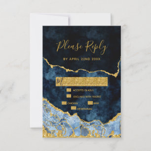 Agate Gilt Wedding RSVP Replik von Navy Blue Gold Karte