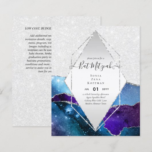 AGATE GLITZER BAT MITZVAH Einladungs-HAUSHALT (Vorne/Hinten)
