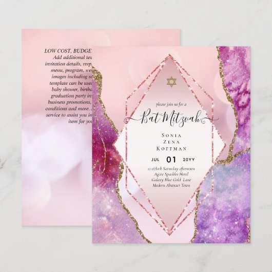 AGATE GLITZER BAT MITZVAH Einladungs-HAUSHALT (Vorne/Hinten)