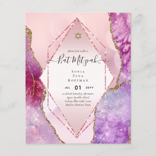 AGATE GLITZER BAT MITZVAH Einladungs-HAUSHALT Flyer (Vorne)