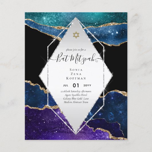 AGATE GLITZER BAT MITZVAH Einladungs-HAUSHALT Flyer (Vorne)