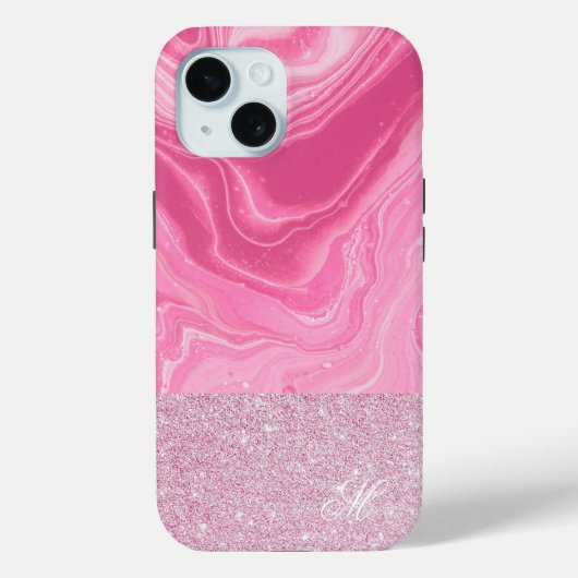 Agate Glitzer Pink Rose Monogram Case-Mate iPhone Hülle (Rückseite)