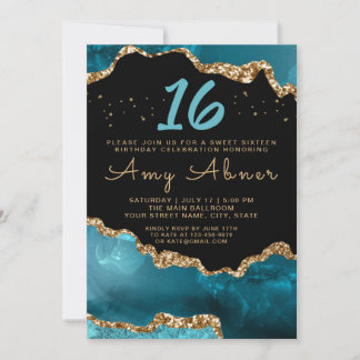 Agate Gold Aquamarin Sweet 16 Geburtstag Einladung