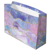 Agate Gold Glitzer Rosa Lila Blau Große Geschenktüte (Rückseite Schrägansicht)