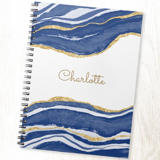 Agate Gold Glitzern Watercolor Personalisiert Blue Notizblock