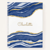 Agate Gold Glitzern Watercolor Personalisiert Blue Notizblock (Vorderseite)