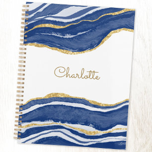 Agate Gold Glitzern Watercolor Personalisiert Blue Planer