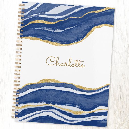 Agate Gold Glitzern Watercolor Personalisiert Blue Planer