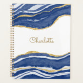 Agate Gold Glitzern Watercolor Personalisiert Blue Planer (Vorderseite)