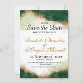 Agate Gold & Green Wedding Speichern Sie die Datum Save The Date (Vorderseite)