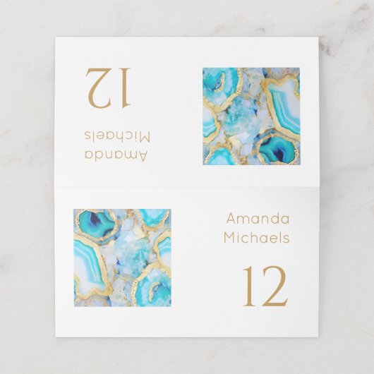 Agate gold Luxurious coastal Wedding  Platzkarte (Außenseite Aufgefaltet)