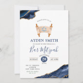 Agate Gold Navy Blue Bar Mitzvah Einladung (Vorderseite)