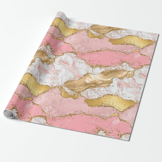 Agate: Gold und Rosa Sequins Geschenkpapier (Ungerollt)