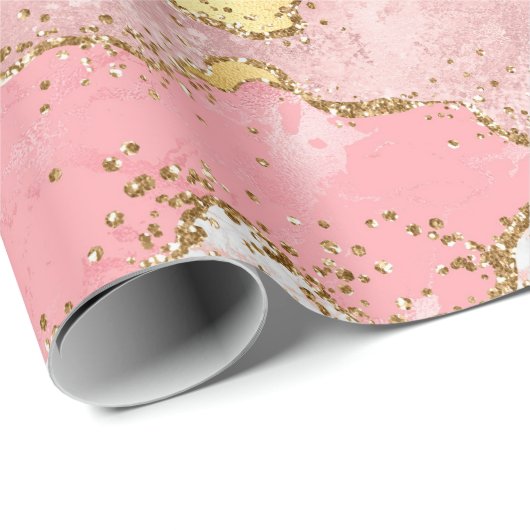 Agate: Gold und Rosa Sequins Geschenkpapier (Rolleneckpunkt)