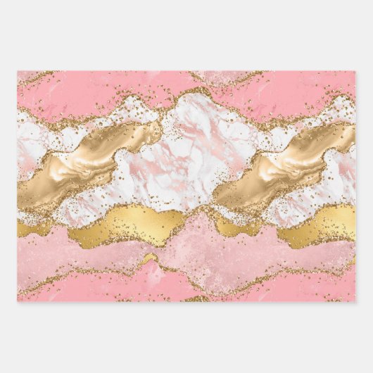 Agate: Gold und Rosa Sequins Geschenkpapier Set (Vorderseite 3)