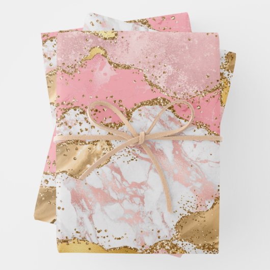 Agate: Gold und Rosa Sequins Geschenkpapier Set (Beispiel)