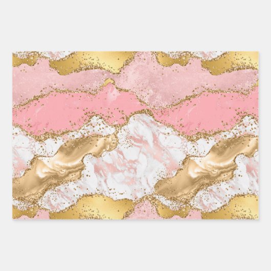 Agate: Gold und Rosa Sequins Geschenkpapier Set (Vorderseite)