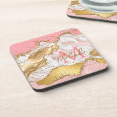 Agate: Gold und Rosa Sequins Getränkeuntersetzer (Linke Seite)