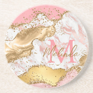Agate: Gold und Rosa Sequins Getränkeuntersetzer