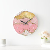 Agate: Gold und Rosa Sequins Große Wanduhr (Zuhause)