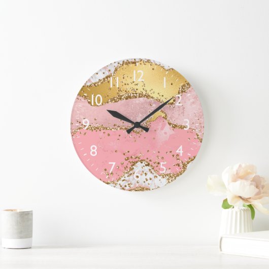 Agate: Gold und Rosa Sequins Große Wanduhr (Zuhause)