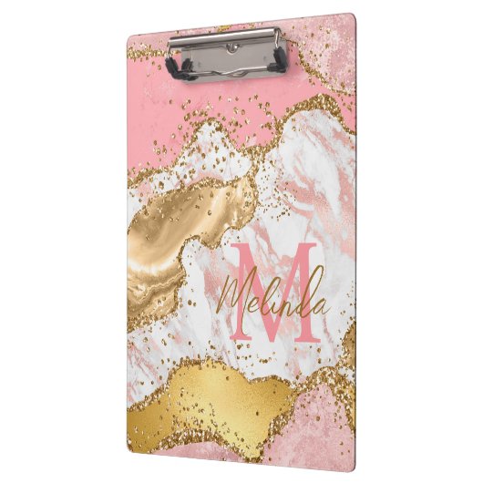 Agate: Gold und Rosa Sequins Klemmbrett (Links)