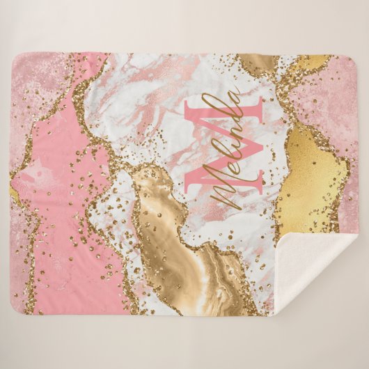 Agate: Gold und Rosa Sequins Sherpadecke (Vorderseite (Horizontal))