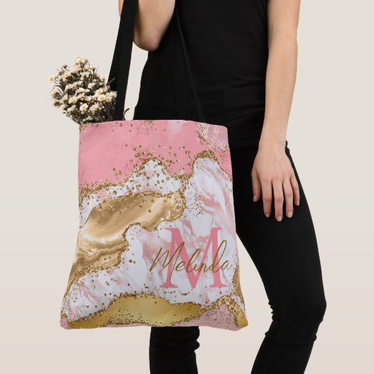 Agate: Gold und Rosa Sequins Tasche (Von Nahem)