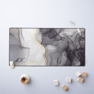 Agate Gray and Black Marble Individuelle Name Lett Schreibtischunterlage