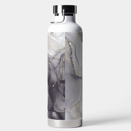 Agate Gray and Black Marble Individuelle Name Lett Trinkflasche (Rechts)