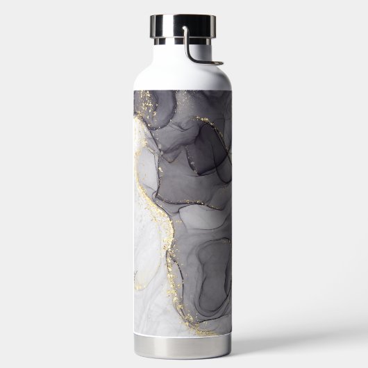 Agate Gray and Black Marble Individuelle Name Lett Trinkflasche (links)