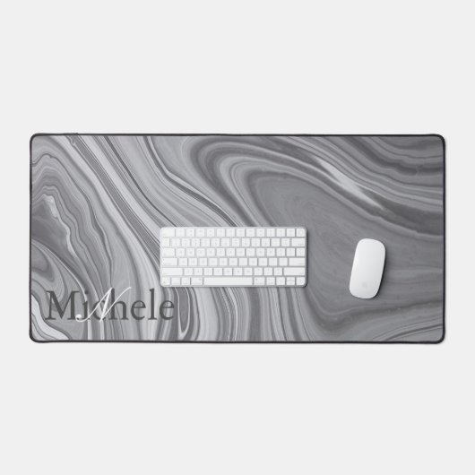 Agate Gray Marble Swirl Individuelle Name Letter Schreibtischunterlage (Tastatur & Maus)
