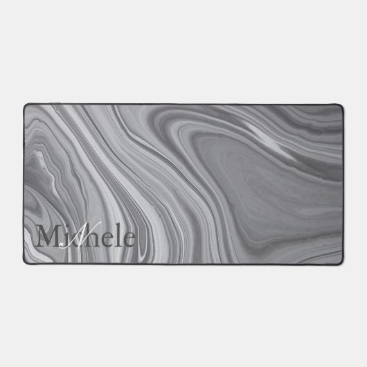 Agate Gray Marble Swirl Individuelle Name Letter Schreibtischunterlage (Vorderseite)