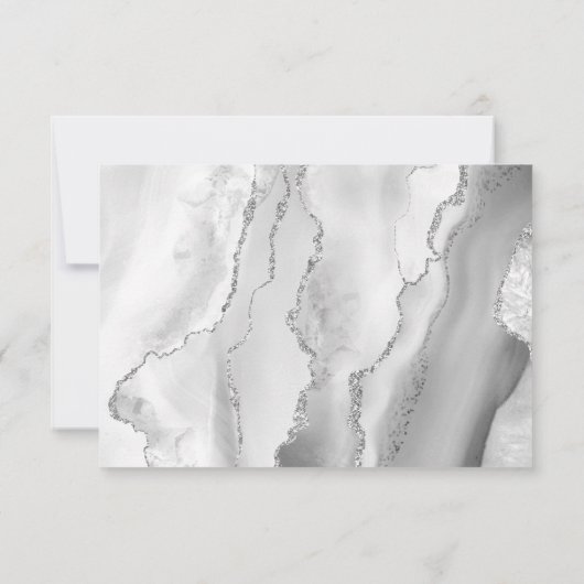 Agate Gray Silver Modern Script Wedding RSVP Karte (Rückseite)