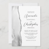 Agate Gray Silver Script Wedding Einladung (Vorderseite)