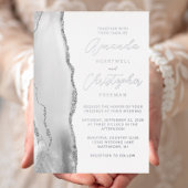 Agate Gray Silver Script Wedding Folieneinladung