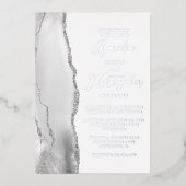 Agate Gray Silver Script Wedding Folieneinladung (Vorderseite)