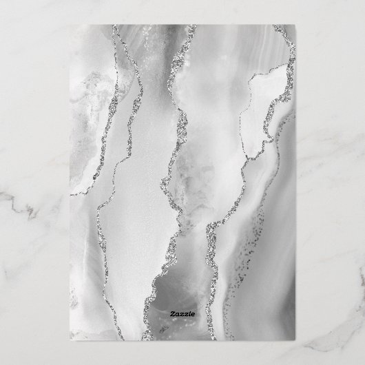 Agate Gray Silver Script Wedding Folieneinladung (Rückseite)