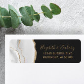 Agate Gray White Gold Dark Wedding Rücksendeadress