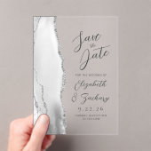 Agate Gray White Silver Moderne Script Hochzeit Acryleinladungen (Insitu (Handheld))