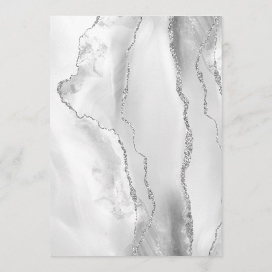 Agate Gray White Silver Moderne Script Hochzeit Menükarte (Rückseite)