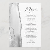 Agate Gray White Silver Moderne Script Hochzeit Menükarte (Vorderseite)