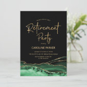Agate Green Black Gold Retirement Party Einladung (Stehend Vorderseite)