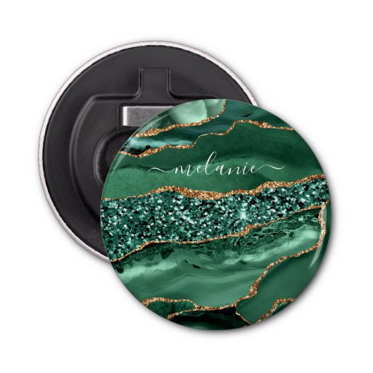 Agate Green Gold Emerald Individuelle Name Flasche Flaschenöffner (Vorderseite)
