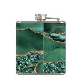 Agate Green Gold Emerald Individuelle Name Flask Flachmann (Rückseite)