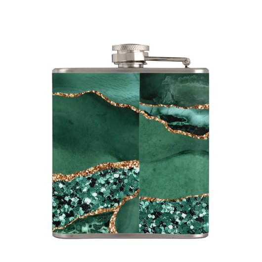 Agate Green Gold Emerald Individuelle Name Flask Flachmann (Rückseite)