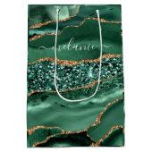 Agate Green Gold Emerald Individuelle Name Geschen Mittlere Geschenktüte (Rückseite)