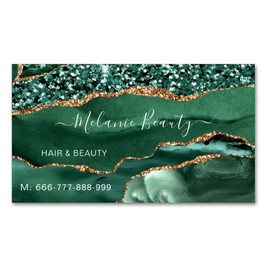 Agate Green Gold Glitzer Business Card Magnetische Visitenkarte (Vorderseite)